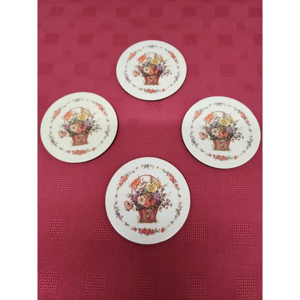 Vintage Pimpernel Flower Basket Coasters Set Of 4 1980's Made In UK Cottagecore